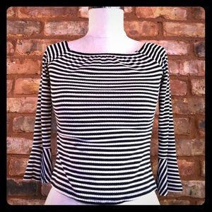 Comfy black and white stripe off the shoulder top